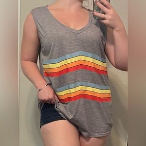 Gray Sleeveless Top with Striped Design
